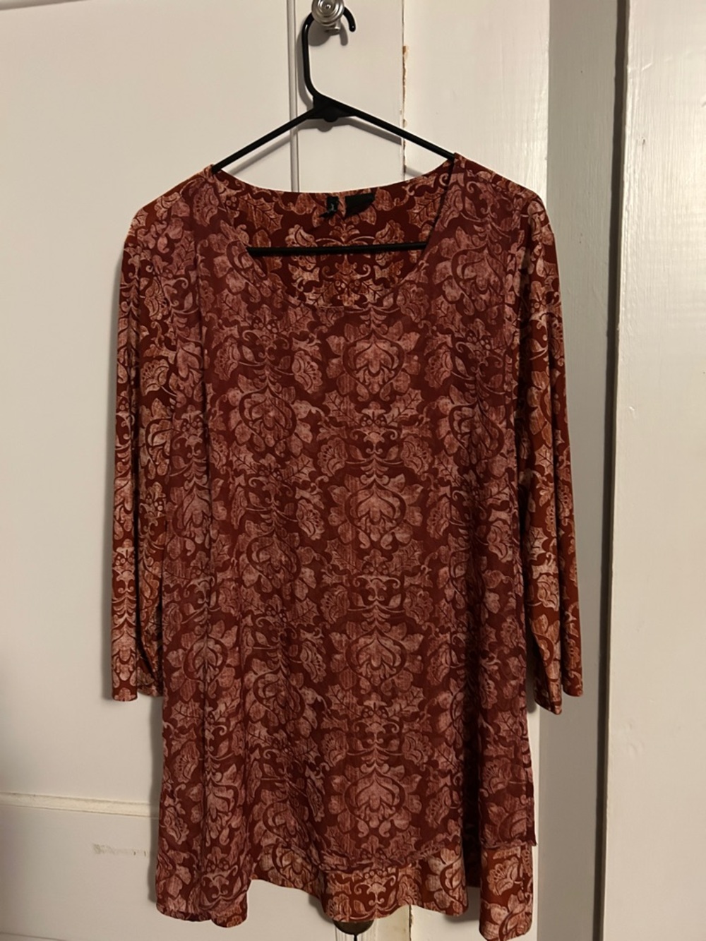 new directions Rust Floral-Pattern Long Sleeve Tunic Dress